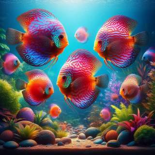 ディスカスの成魚の群れ